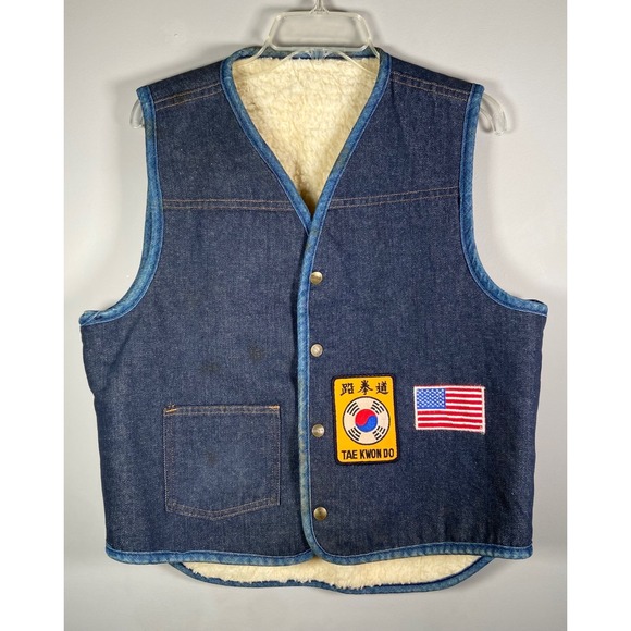 Carhartt Other - Vintage Carhartt Denim Sherpa Lined Vest Blue Tae Kwon Do Patches Mens